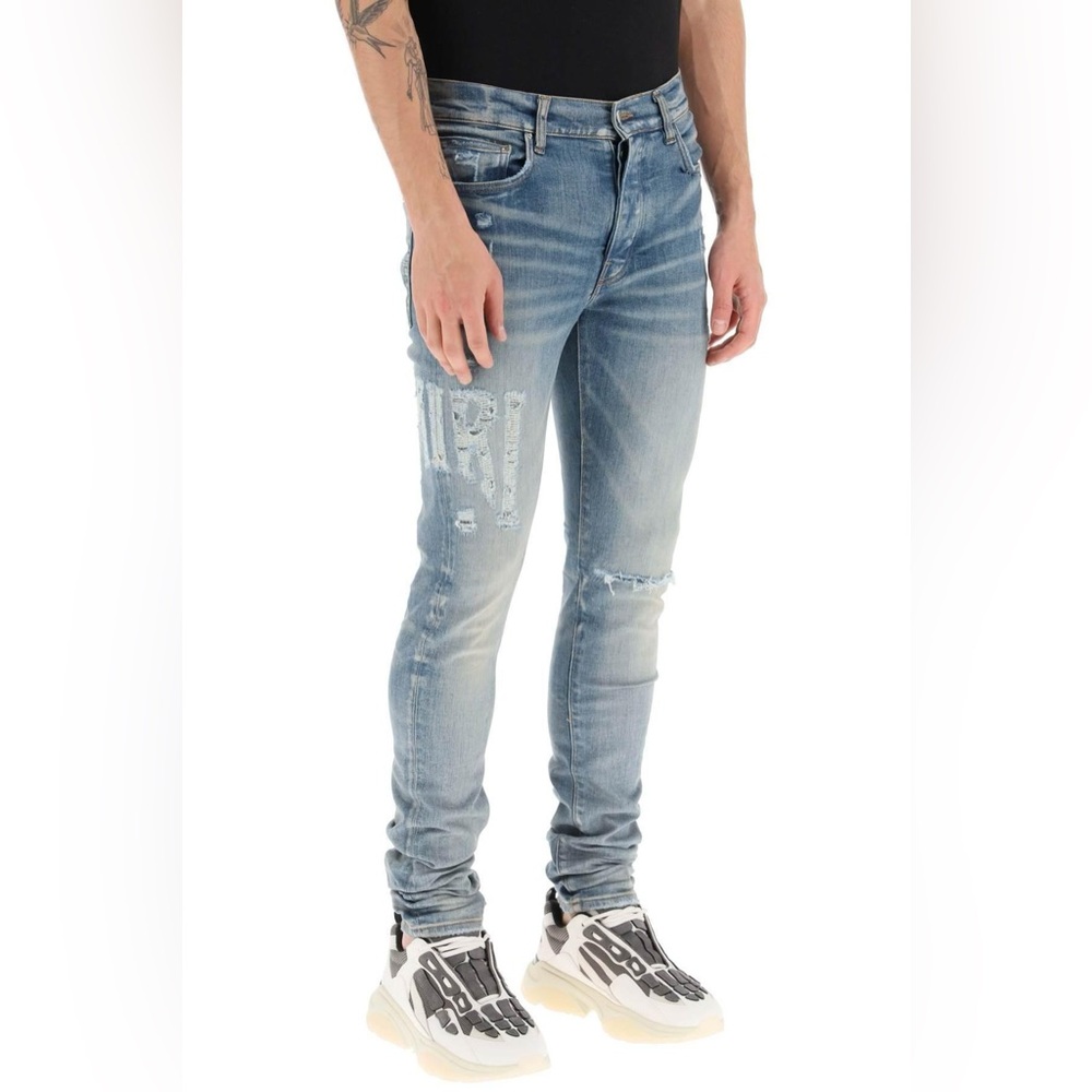 Amiri Blue Distressed Logo Jeans!
Size 34!!!